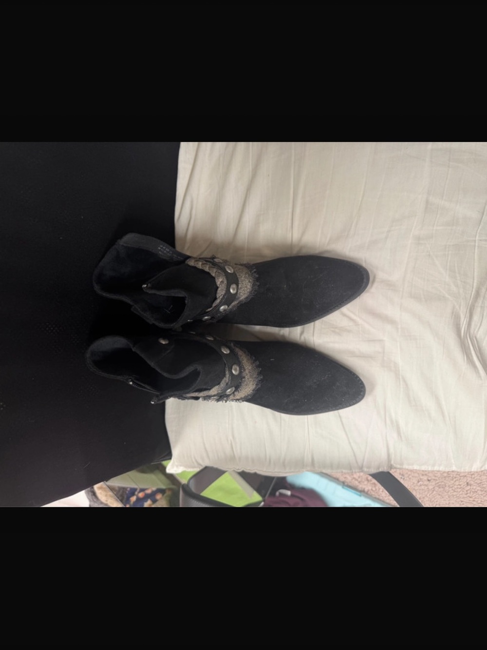 Blowfish Black Suede Studded Ankle Boots with Tweed Wrap - Picture 3 of 5